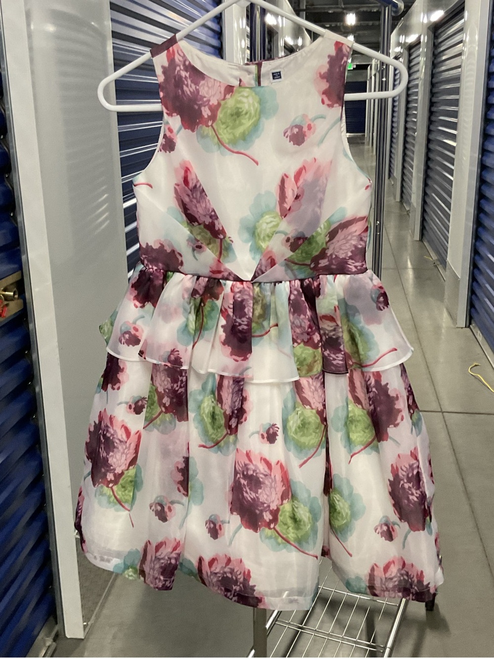 Janie and Jack White Floral Tiered Party Dress with Purple & Green